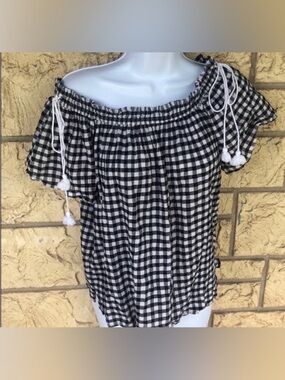 Ann Taylor Loft Off Shoulder Top Tassel Tunic Top Cute Beach Vacation Loose Fit